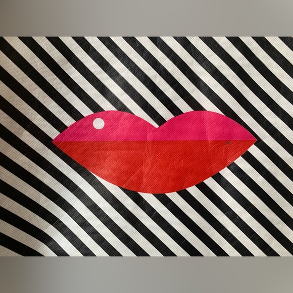 SEPHORA Reusable Shopping Tote Bag Black and White Stripe Lips - Picture 5 of 7